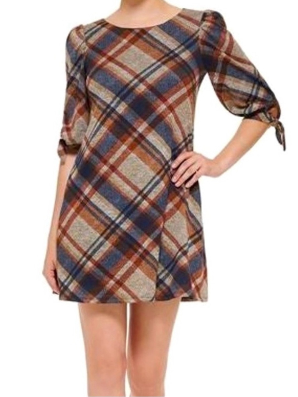 Jessica Howard Plaid Mini Dress in Brown and Blue